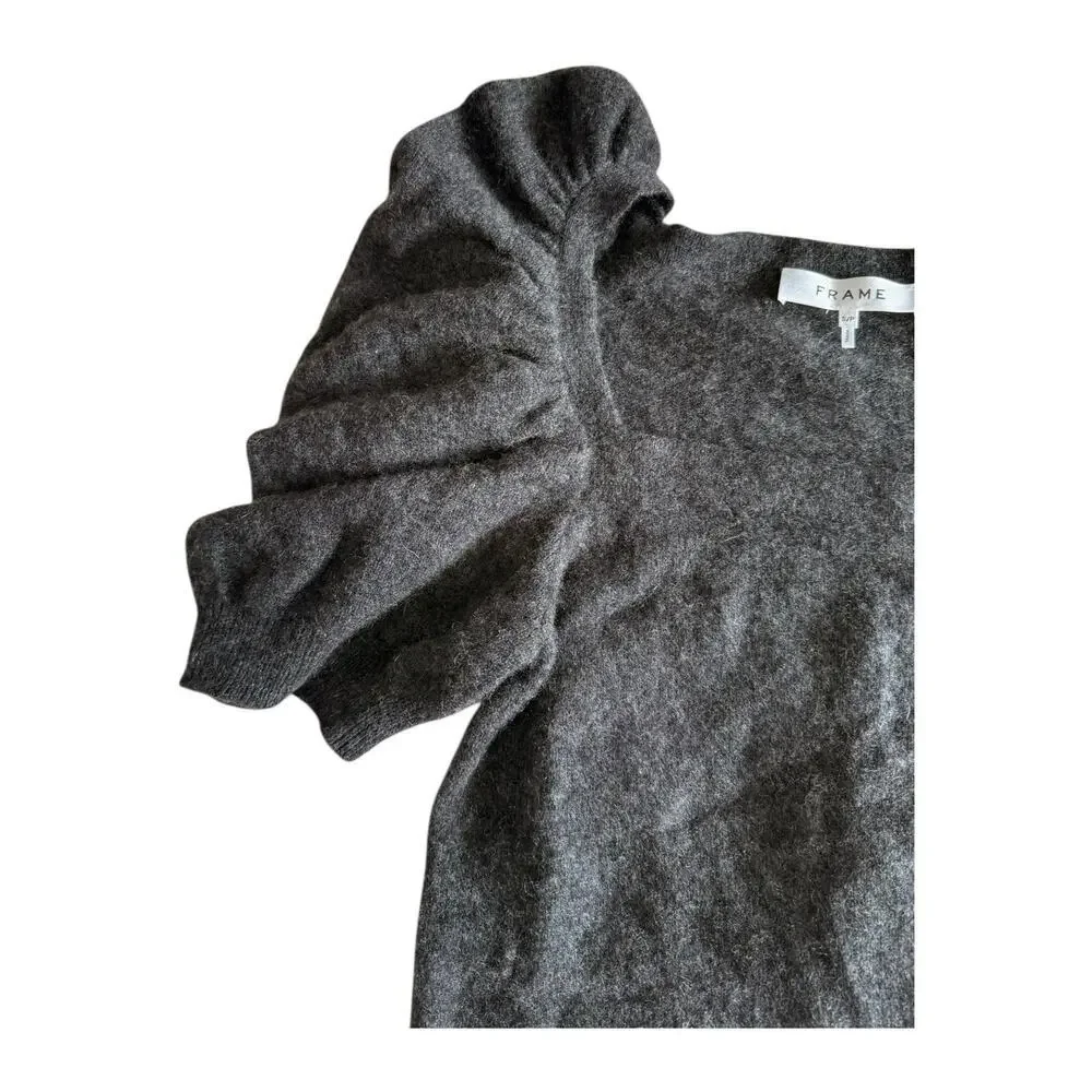 Frame Frankie Ruched Mélange Cashmere Sweater Grey Small Crew